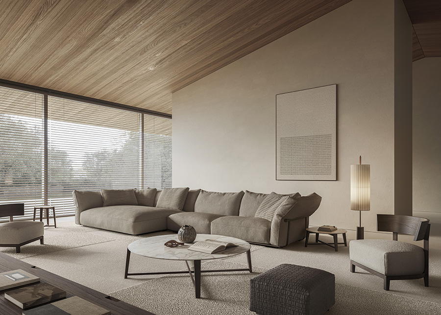 Der Inbegriff einer weichen Wohnlandschaft: Das modulare Sofasystem Camelot von FLEXFORM strahlt ein Höchstmaß an Gemütlichkeit und Wohlbefinden aus. Ein Ort zum Bleiben. www.flexform.it Foto: © Courtesy of Flexform