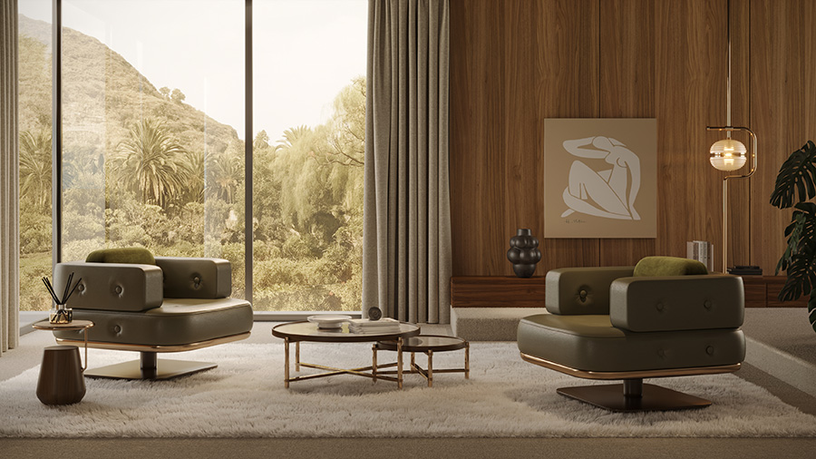 Ein zeitloser Blickfang | Der Sessel „Barnett“ ist ein raffinierter Ausdruck des Mid-Century-Modern-Designs. Seine geradlinige Silhouette schafft eine harmonische, architektonische Optik, die sowohl strukturiert als auch einladend wirkt. www.mezzocollection.com Foto: © Mezzo Collection